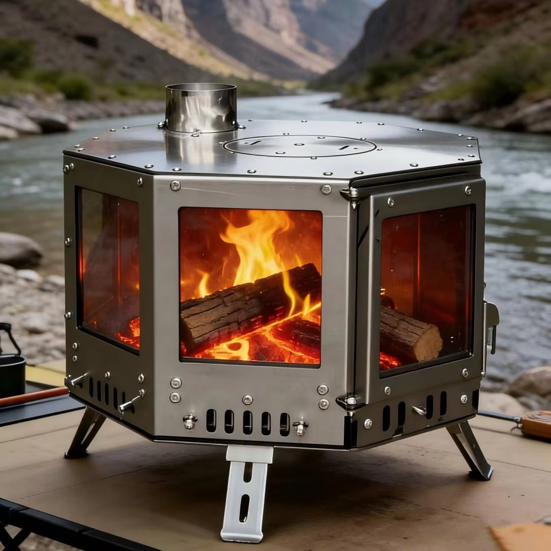 YC666 Portable Hexagon Stainless Steel Wood Burning Camping Stove