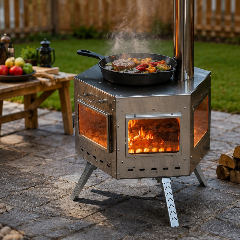 YC666 Portable Hexagon Stainless Steel Wood Burning Camping Stove